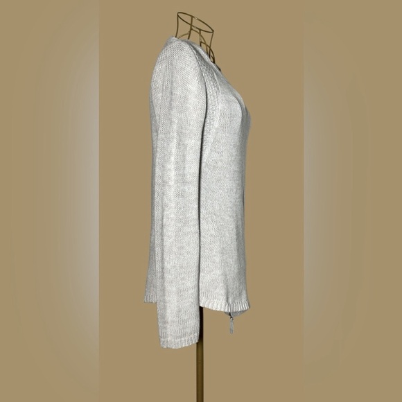 Carbon2Cobalt Tan Gray Cotton Sweater w/ Collar Cutouts & Asymmetrical Hem, S - Picture 5 of 16